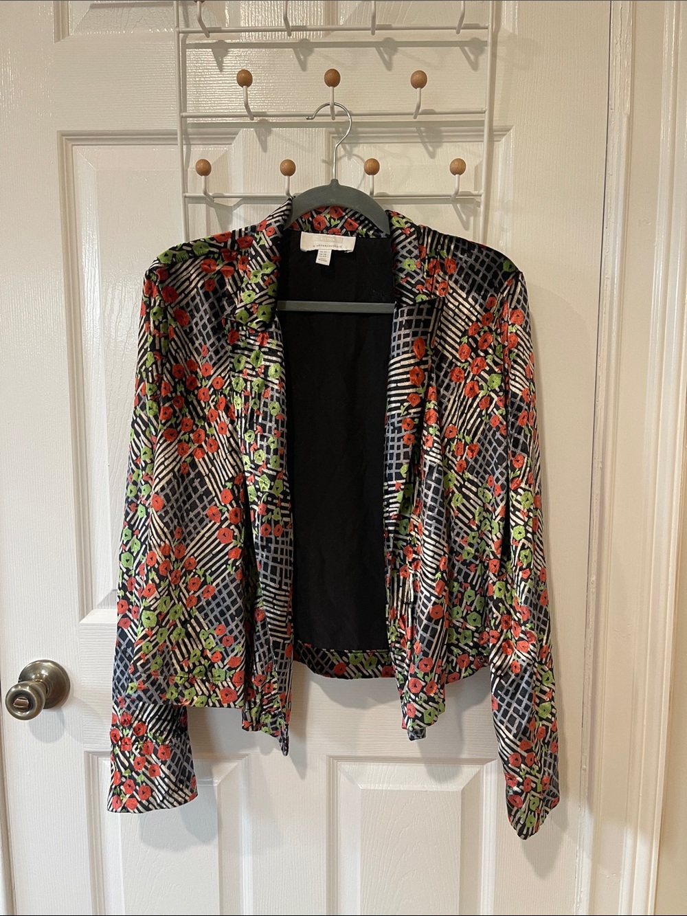 Anthropologie Black Floral Grid Open-Front Blazer